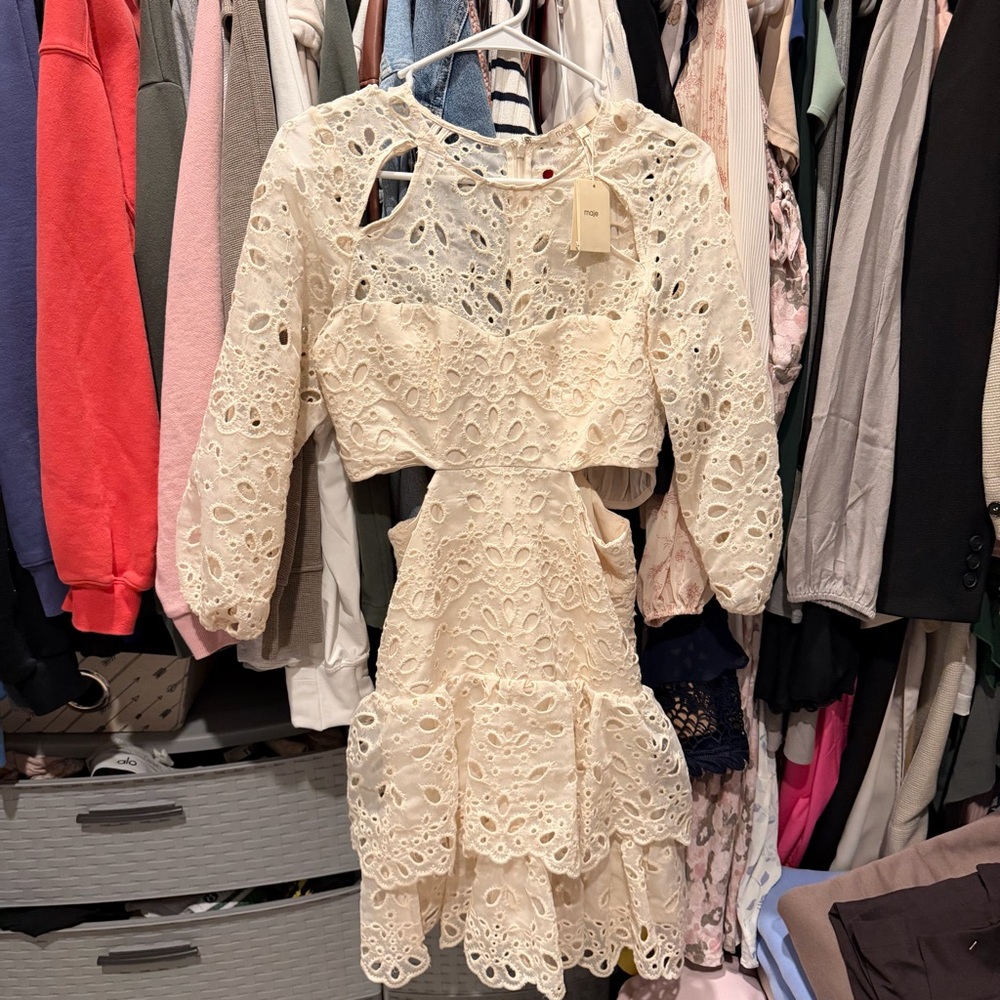 Maje Cream Lace Cutout Dress